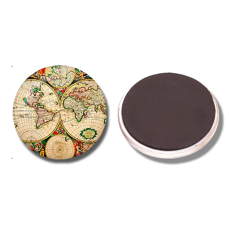 

Vintage World Map 30MM Fridge Magnet Vintage World Map Glass Cabochon Magnetic Refrigerator Stickers Note Holder Home Decoration