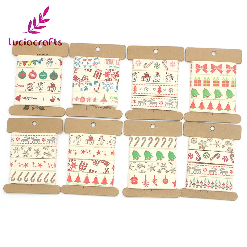 Lucia Crafts 5/8 ''15-16 мм Рождественская мультяшная печать хлопковые ленты подарочная упаковка «сделай сам» аксессуары ручной работы Q0405