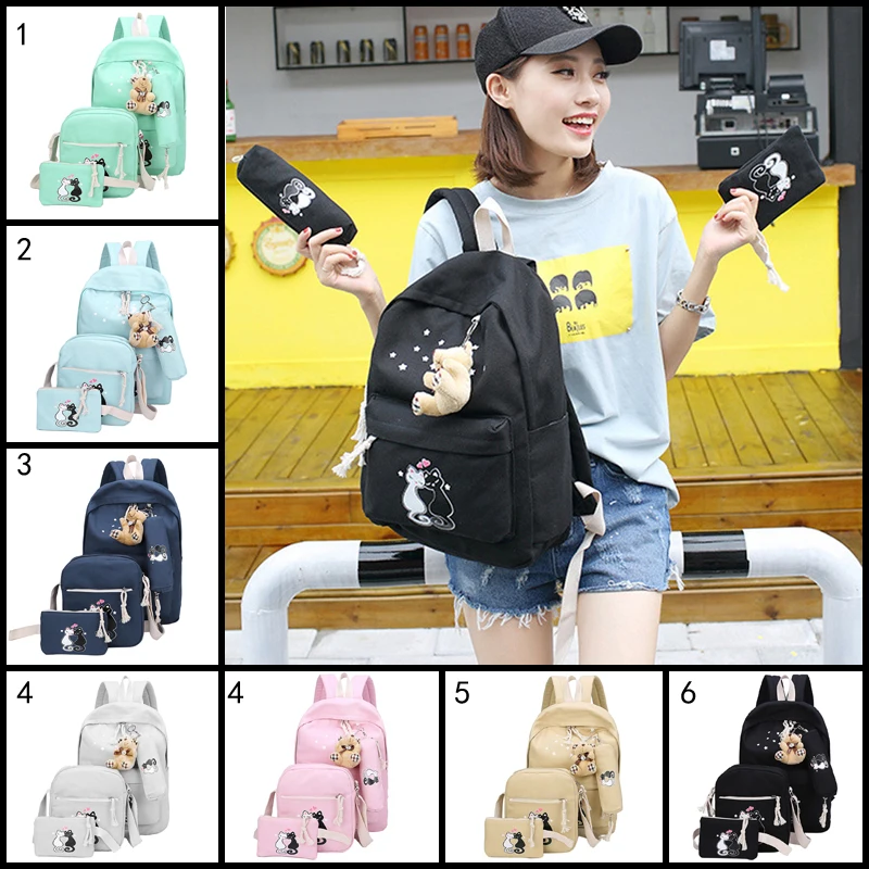 Coofit 3 шт. комплекты рюкзаков милые женские холщовые рюкзаки с принтом кота