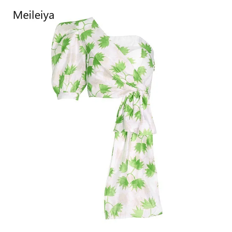 

Women's 2019 Summer New Print Shirt Women's Fashion Bubble Short-sleeved Strapless Irregular Hem Tube Top Blouse
