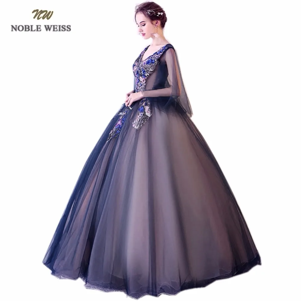 NOBLE WEISS Ball Gown Quinceanera Dresses With Appliques Black Tulle Formal V-Neck Prom Dress | Свадьбы и торжества
