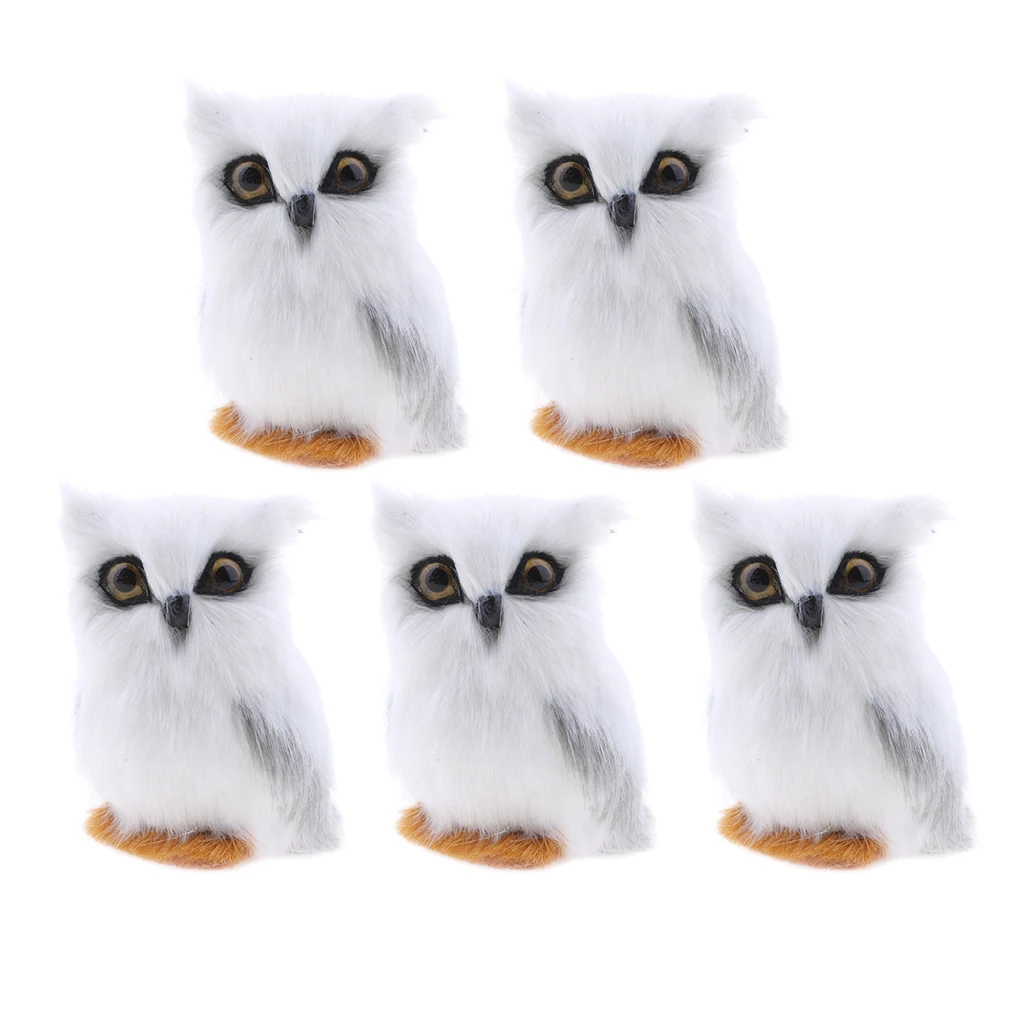 5Pcs Mini Simulation Owl Animal Home Decoration Simulation Artificial Owl White