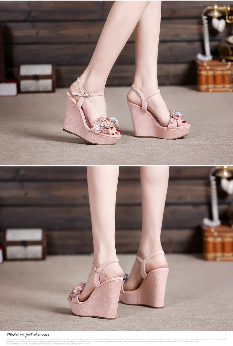 11_2019 Summer New Elegant Fashion High Heel Wedges Sandals Small Size Female Pink White Peep Toe Wedding Shoes