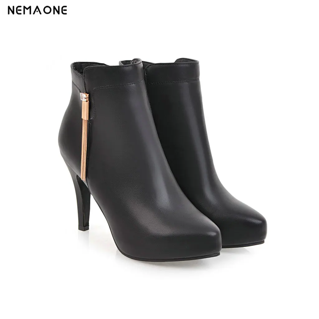 

New super high heels ankle boots woman poined toe ladies dress boots spring autumn party dress shoes woman beige white black