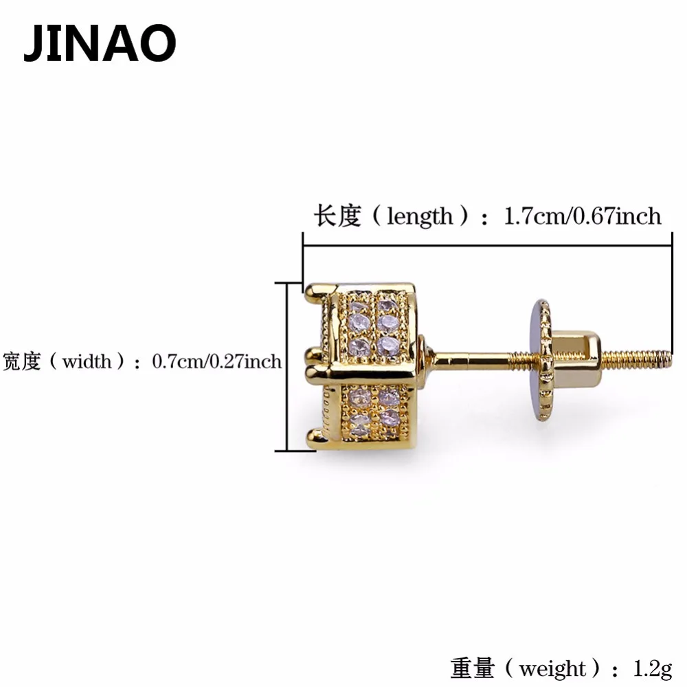 JINAO позолоченные серьги-гвоздики с кубическим цирконом, покрытые льдом, закручивающаяся задняя часть, хип-хоп, подарки для мужчин и женщин