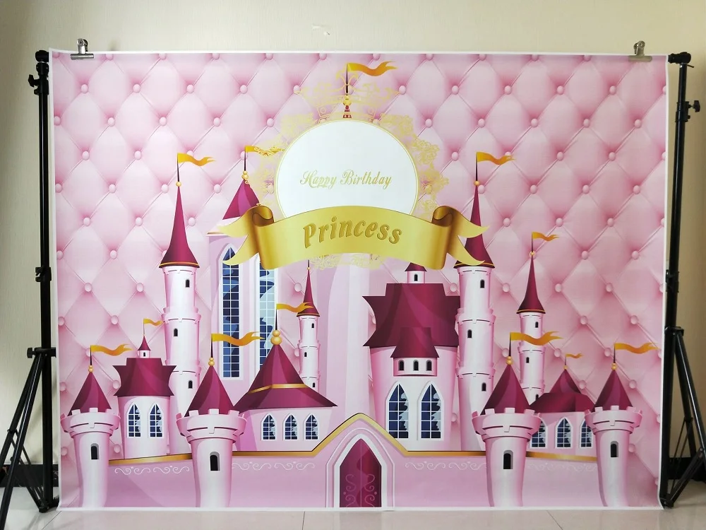 

happy birthday photography backdrop Princess pink castle headboard children's photographic backgrounds photocall studio W-897