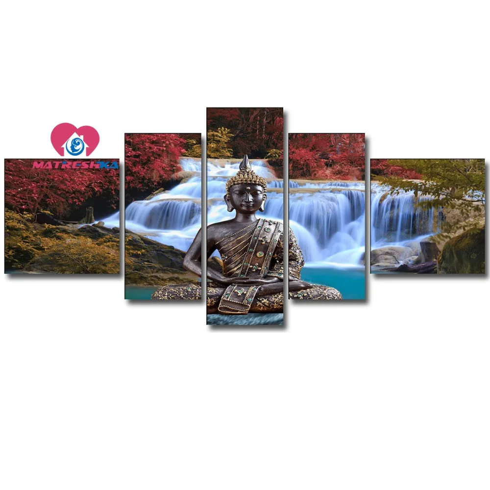 Алмазная вышивка Будда 3d Алмазная картина Полная площадь картина из кристаллов пейзажи водопад домашний Декор Картина из 3 частей крафт