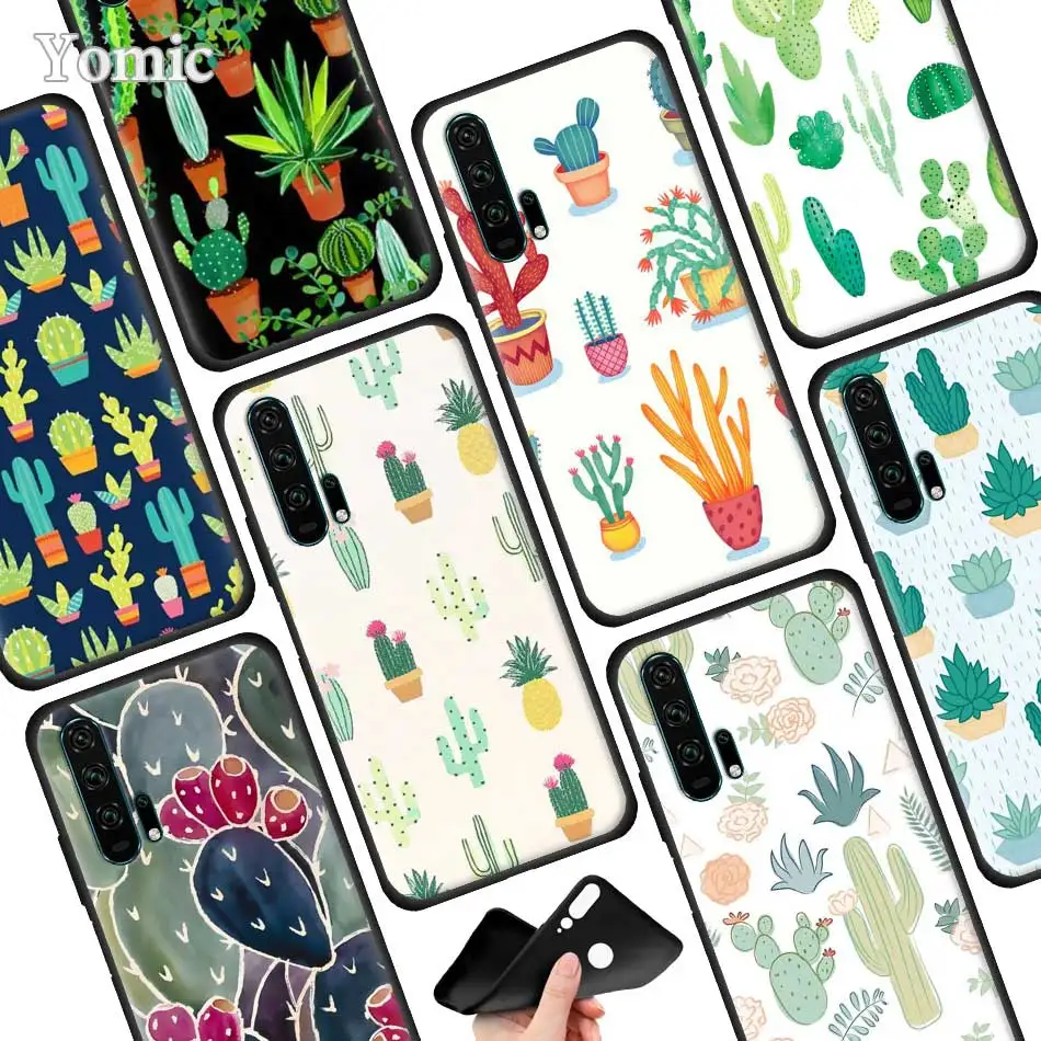 

Green Cactus flower Back Silicone Case for Huawei P30 P20 Pro P9 P10 P20 P30 Lite P Smart Plus Mate 10 20 Pro Case