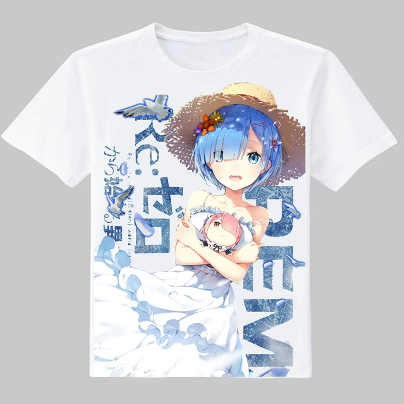 Coshome ReZero Kara Hajimeru Isekai Seikatsu Ram Rem Cosplay T-shirts Costumes Emilia T shirts Men Women Short Sleeves Tops (5)