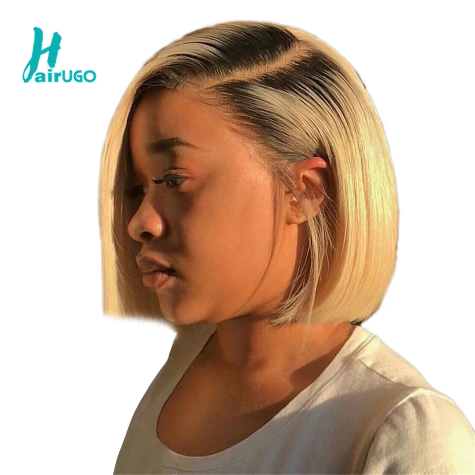1B 613 Омбре блонд кружевные передние человеческие волосы парики для HairUGo черные женские перуанские короткие прямые фронтальные парики предварительно выщипанные волосы