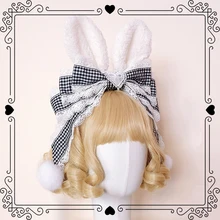 Милые девушки японского аниме Алиса Косплей Черный Белый решетки милые кроличьи уши KC повязки на голову Лолита лук кружева лента для волос Bnt головные уборы