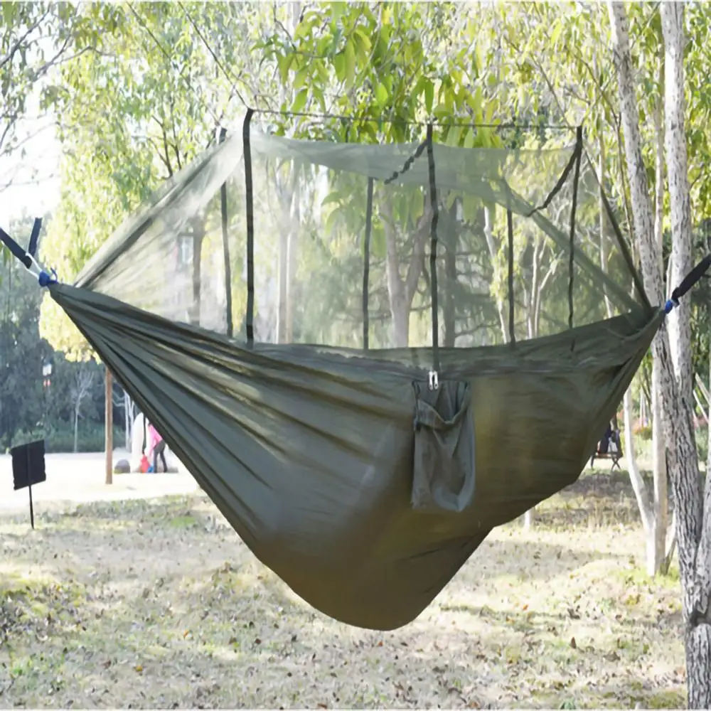 Двойной открытый человек путешествия Кемпинг подвесной гамак кровать москитная сетка набор Кемпинг гамак ремень армейский зеленый спальный кровать