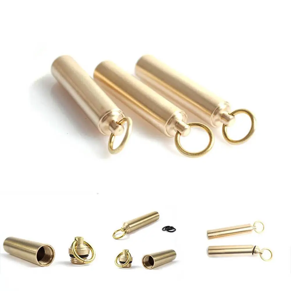 

1Pc Joylife Waterproof Brass Pill Box Case Medicine Bottle Holder Container Box Keychain Health Care
