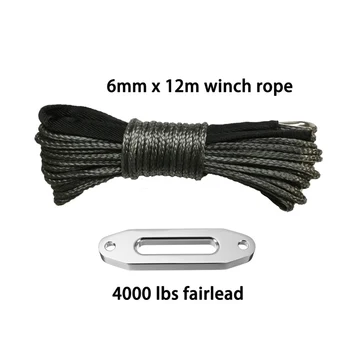 

6mm*12m Synthetic Winch Rope With 4000lbs Fairlead, Plasma Winch Cable, ATV UTV Winch Line