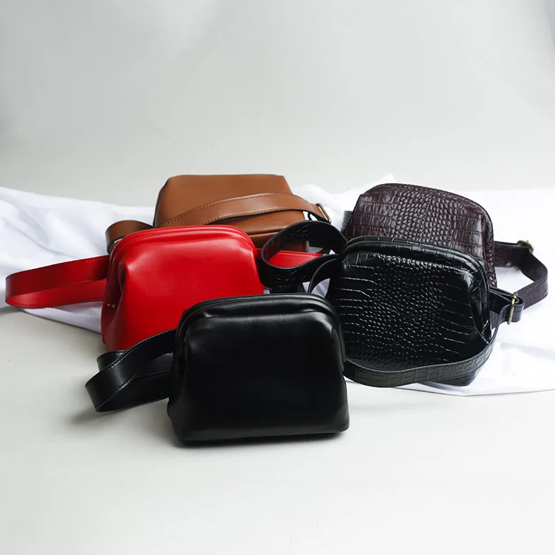 

2019 New High Quality Cow Leather Shoulder Bag Women Simple Solid Dumplings Package Ladies Personality Large Capacity Handbags