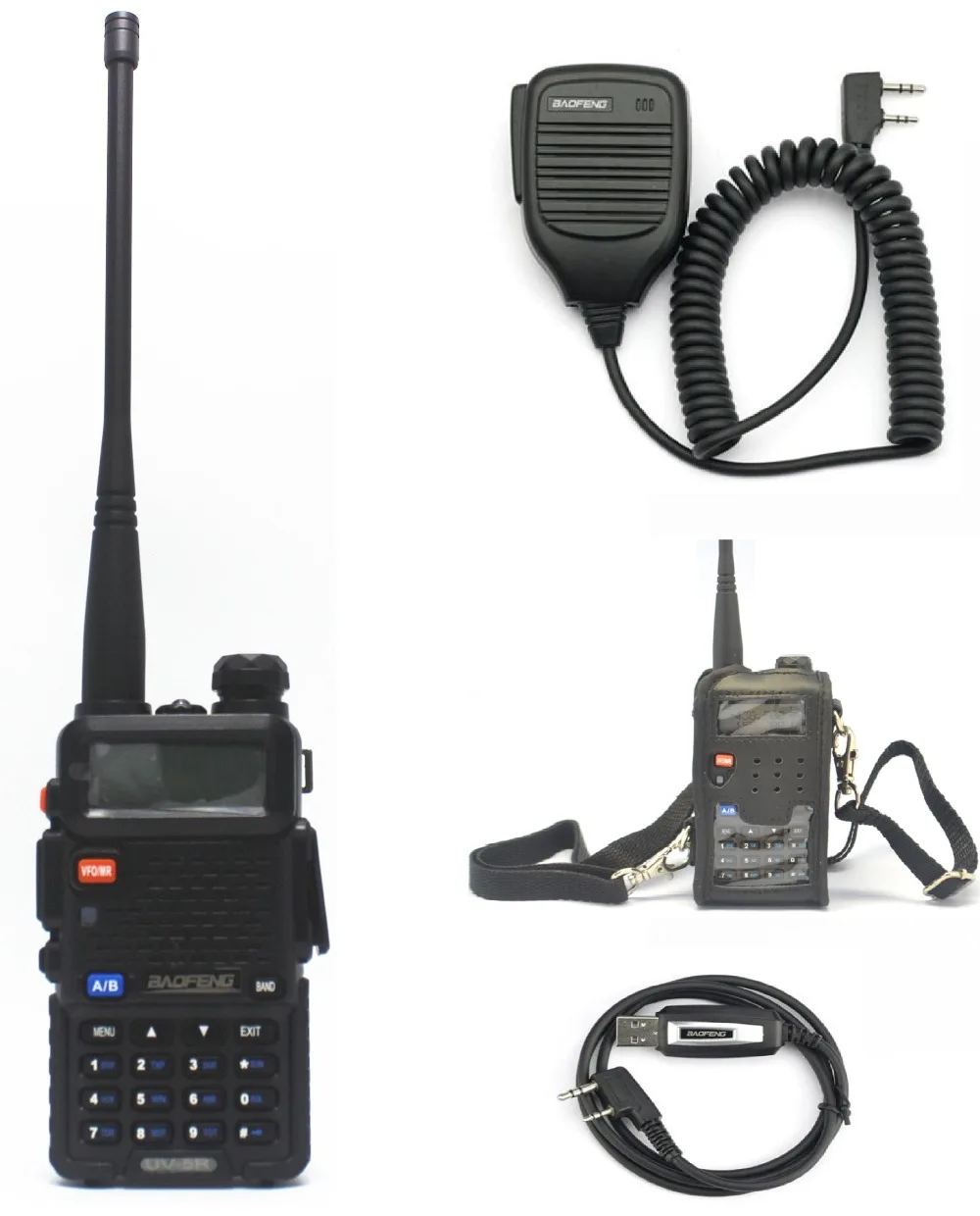 

BAOFENG UV-5R walkie talkie dual band handy radio receiver with Headfone + speaker microphone + programming cable +leather pouch