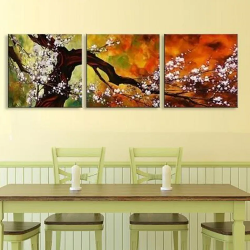 

Handpainted Abstract Flowers Oil Painting Chinese White Plum Flower Tree Paintings on Canvas Home Decor 3 Piece Wall Art Picture