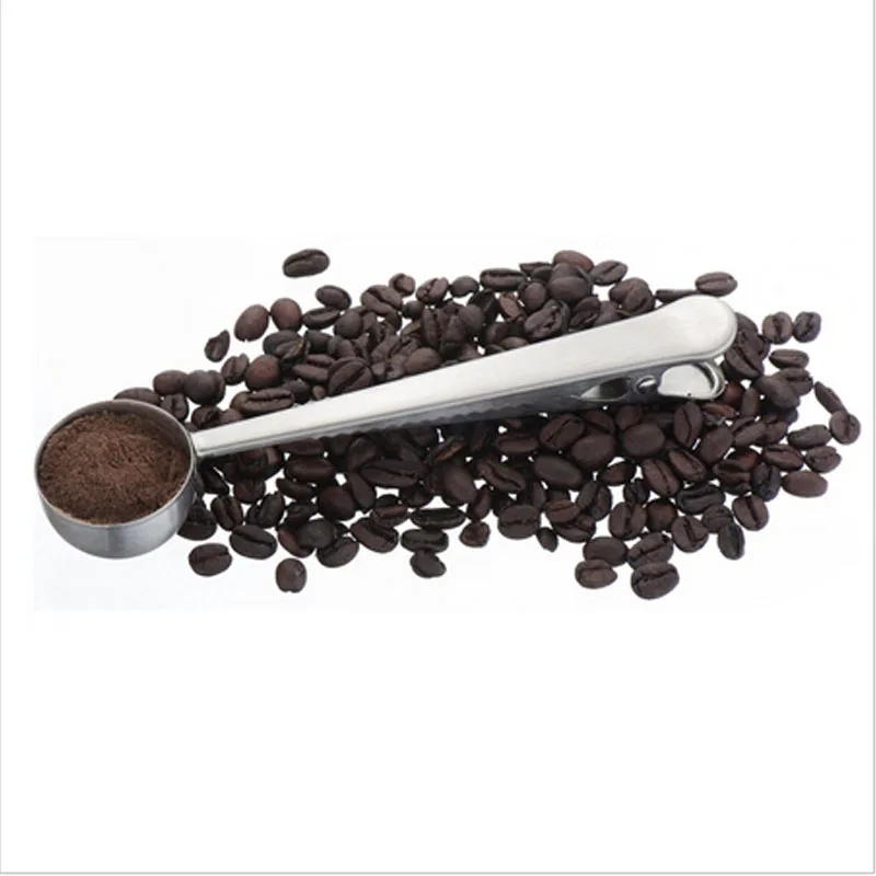 1 قطعة قلادة فضية من الفولاذ المقاوم للصدأ ملعقة للقهوة ملعقة مع مشبك حقيبة الشاي القهوة قياس كوب Coffeeware أدوات المطبخ اكسسوارات