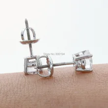 7 мм твердые белые CZ/кубический цирконий круглый Винт Назад серьги-гвоздики