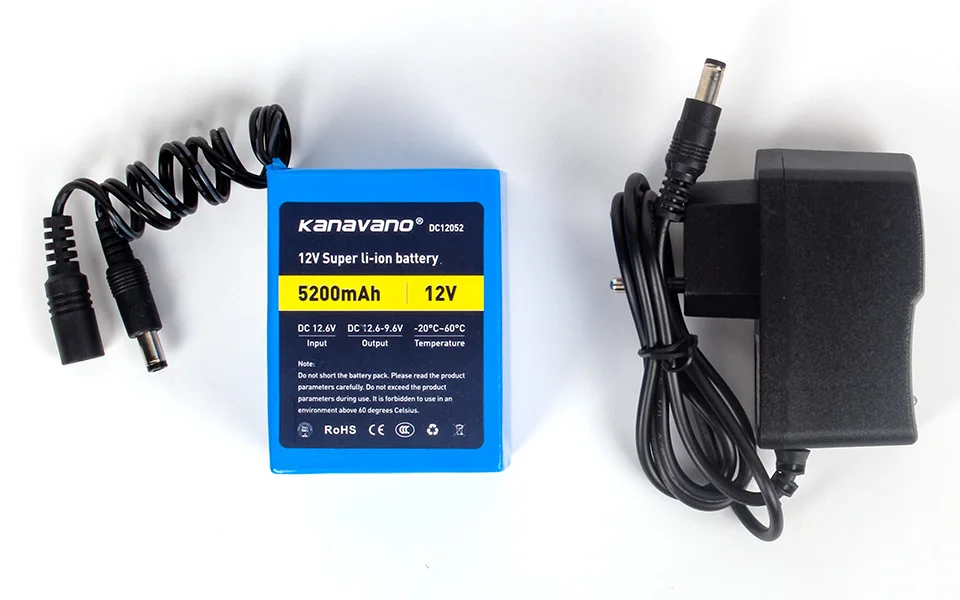 Kanavano 12v 5200mAh 18650 литий-ионная аккумуляторная батарея для камеры видеонаблюдения и 12,6 V 1A зарядное устройство