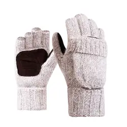 Модные вязаные перчатки без пальцев мужские женские кашемировые шерстяные теплые флип-кожаные варежки Зима Весна мужские перчатки на
