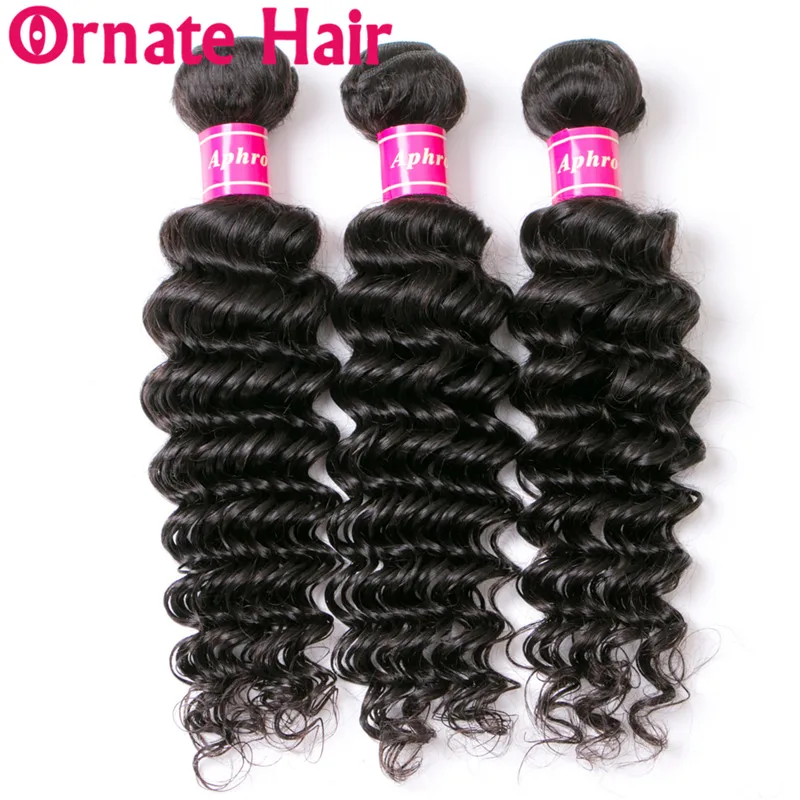 Ornate Hair Deep Wave Bundles 100% Human Hair Extension Brazilian Hair Weave Bundles Natural Color 3 Bundles Deal Non Remy Hair