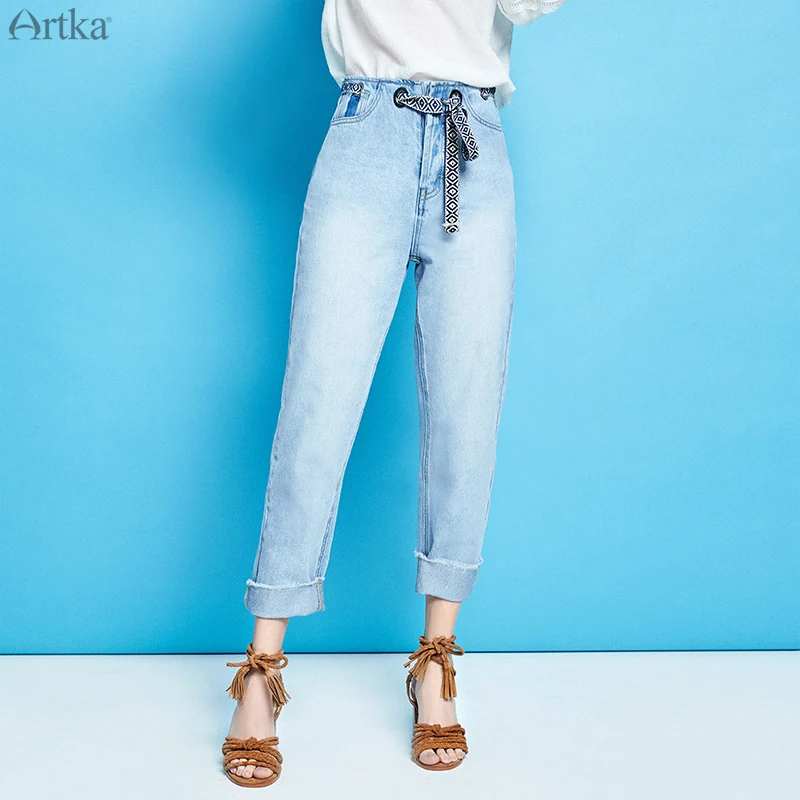 Женские повседневные джинсы ARTKA светлые Выбеленные хлопковые длинные брюки с