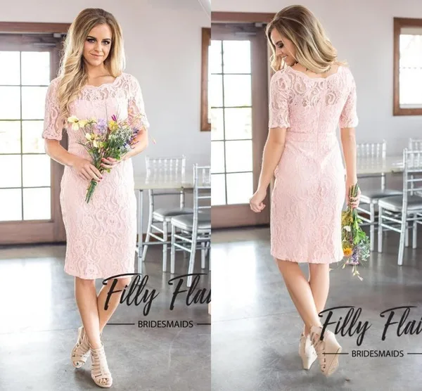 2018 Cheap Simple Country Style Full Lace A Line Bridesmaid Dresses Elegant Crew Neck Half Sleeves Zipper Back Maid of Honor Gowns