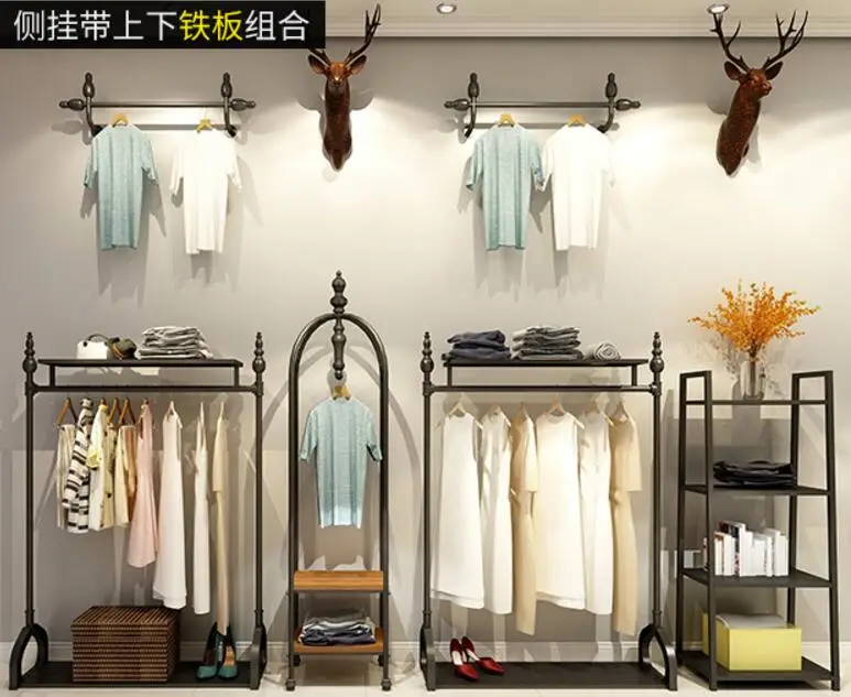 Loja de roupas стойка, стойка для ретро, Loja de roupas femininas, roupas prateleira de parede