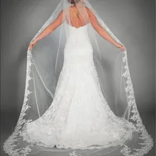 3 м, верхний край декорирован кружевом собор вуаль для невесты одно-Слои Свадебные аксессуары белого цвета и цвета слоновой кости с аппликацией свадебная вуаль для венчанияveu де Noiva