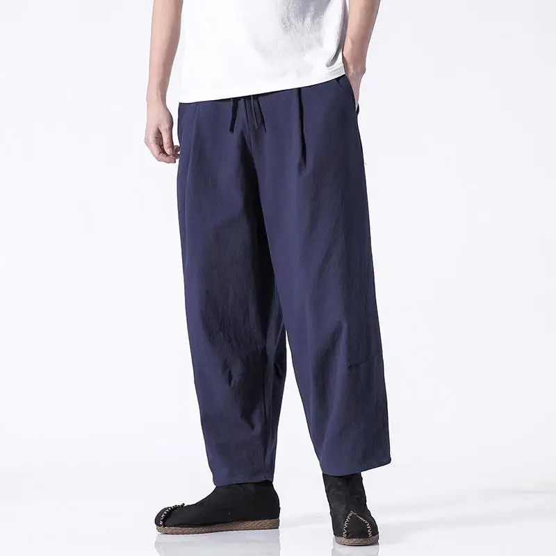 

Plus Size 5XL 4XL Plain Color Ankle Length Linen Pants Elastic Waist Peg Leg Trousers Casual Loose Fit Hemp Pants XXXXXL