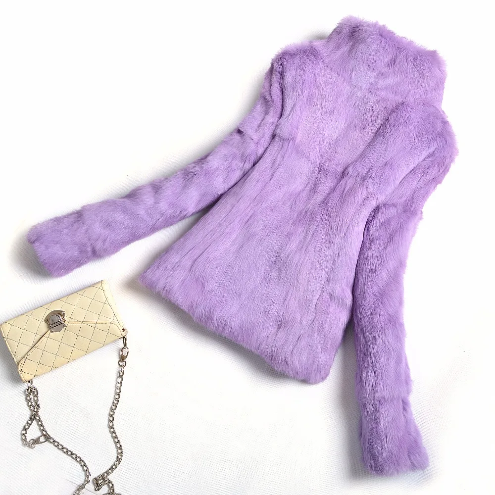 Réel Femmes Veste Avec purple Fourrure De Ksr250 Le Manteau Devant red Mandarin khaki Col black Décorer Chaud Shinny Pelt Lapin Sur grey Personnaliser Main Beige Pleine ABwZq5Ut