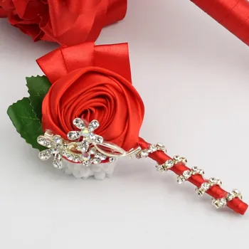 

Handmade Top Quality Silk Wedding Best Man Flower Groom Groomsman Boutonniere Customize Corsage White Purple Blue Color