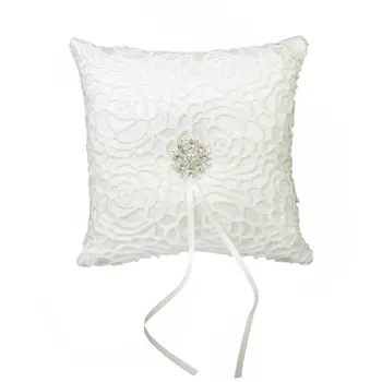 

Satin Diamond Flower Ring Pillow for Wedding,15cmx15cm,White