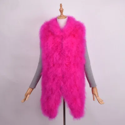 Новая мода женщин зима шифрование натуральные перья страуса индейки перо меховой жилет меховое пальто шуба горячая распродажа - Цвет: Фуксия
