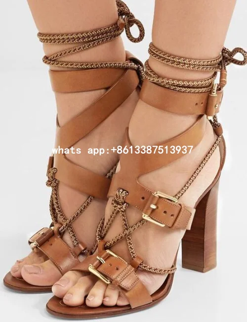 Newest 2017 Summer Women Sexy Brown Color Buckles Open Toe Gladiator Cuts Out Rough Heels Lace Up High Heel Sandals Dress Shoes Newest 2017 Summer Women Sexy Brown Color Buckles Open Toe Gladiator Cuts Out Rough Heels Lace Up High Heel Sandals Dress Shoes
