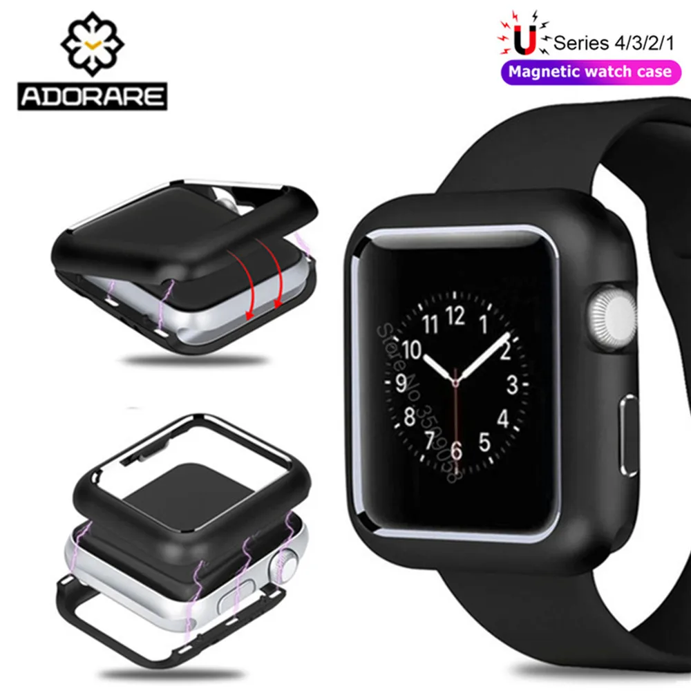 

Magnetic Adsorption Aluminum Metal Protector Cases Cover for Apple Watch 38MM 42MM Series 1 2 3 4 40mm 44mm Magnet Bumper Case
