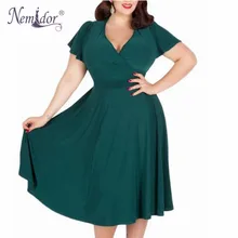 Nemidor Wanita Sexy V-neck Lengan Pendek 50 s Partai A-line Gaun Vintage Melar Cocktail Swing Midi Plus Ukuran 7XL 8XL 9XL gaun