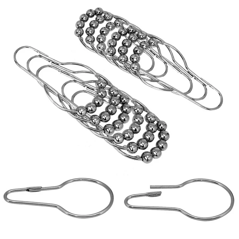 IVYSHION 12Pcs Shower Metal Hanging Clip Chain Hook Curtain Rings