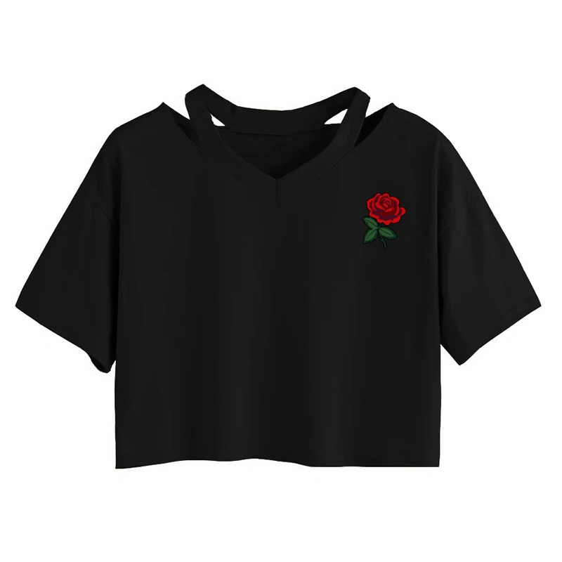 4-Colors-Ripped-V-Neck-Embroidery-Floral-Women-Crop-Cotton-T-shirt-Summer-Short-Sleeve-Hollow (2)