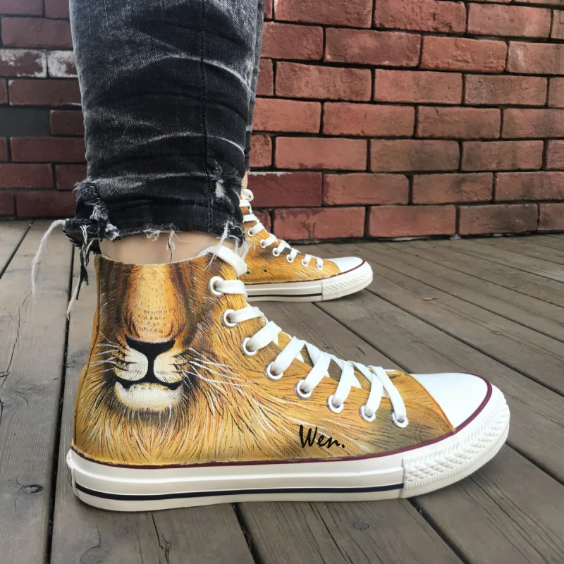 Wen Original Custom Design King of The Jungle Fierce Animal Lion Hand Painted Sneakers Shoes ...