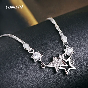 

17+5cm Bracelet High Quality 925 sterling silver fresh Austrian Austrian white crystal stars Women Jewelry lovers best gift