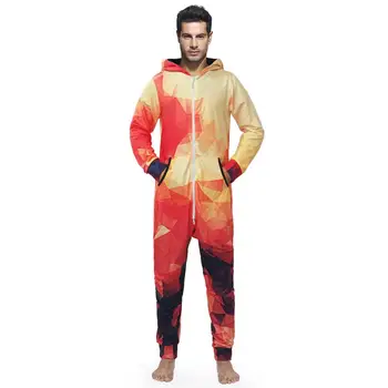 

2019 Winter Men's Gradient geometry Printed Playsuit One Piece Adult Mens Women Superman Hooded Zipper Jumpsuit Loose Overalls