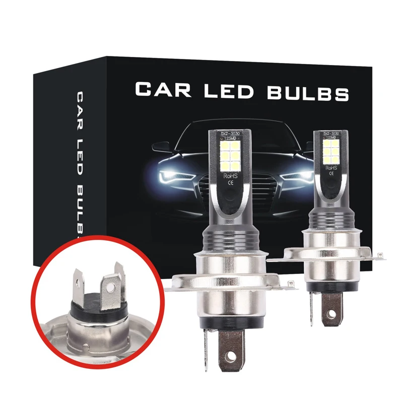2 шт H4 светодиодный лампы DC12V-24V 24 Вт 6500 K-7500 K 1000LM комплект для преобразования фар
