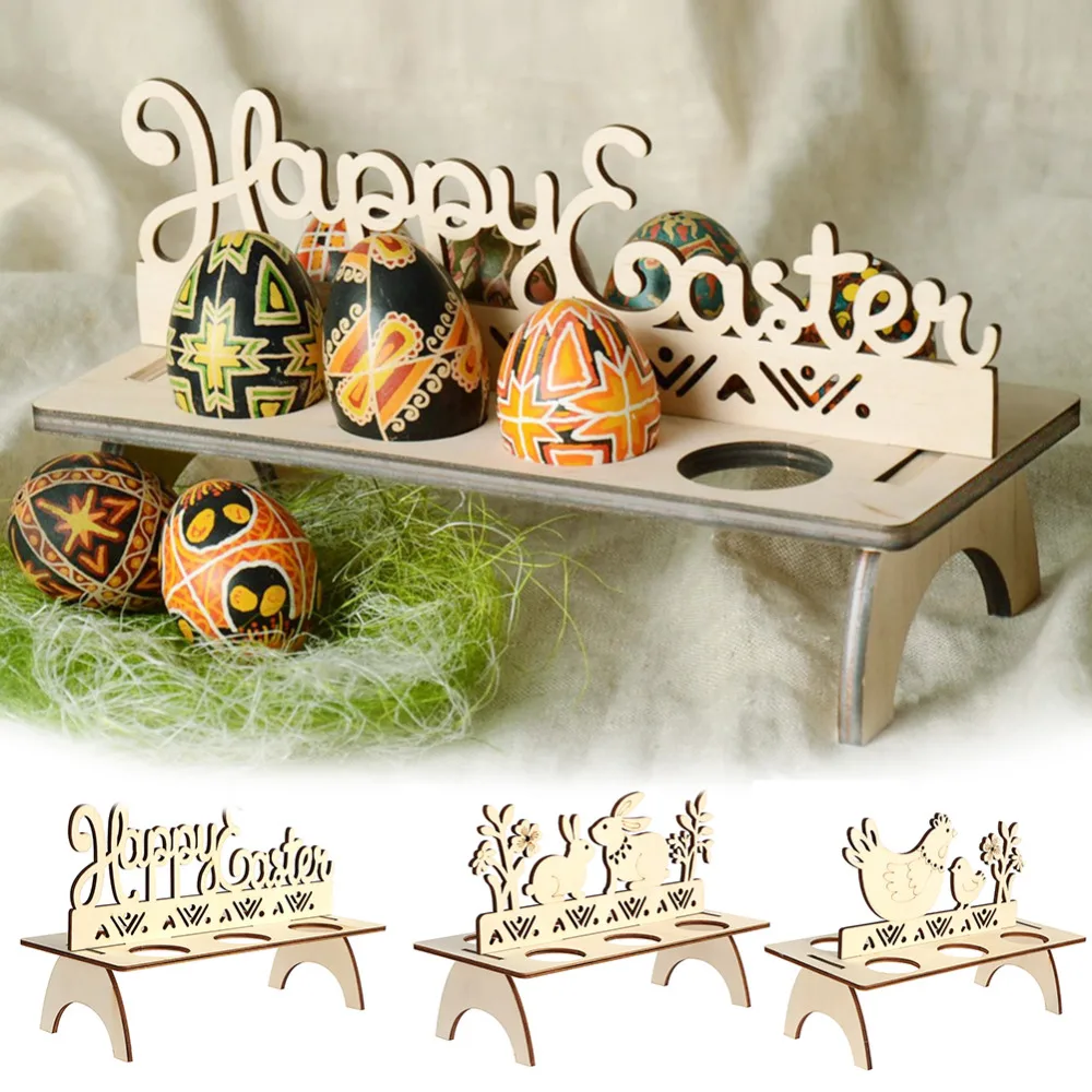 

Happy Easter Decorations for Home Bunny Rabbit Easter Egg Shelves Stand Rack Holders Bunny Pattern Party Wooden Ornament Gift