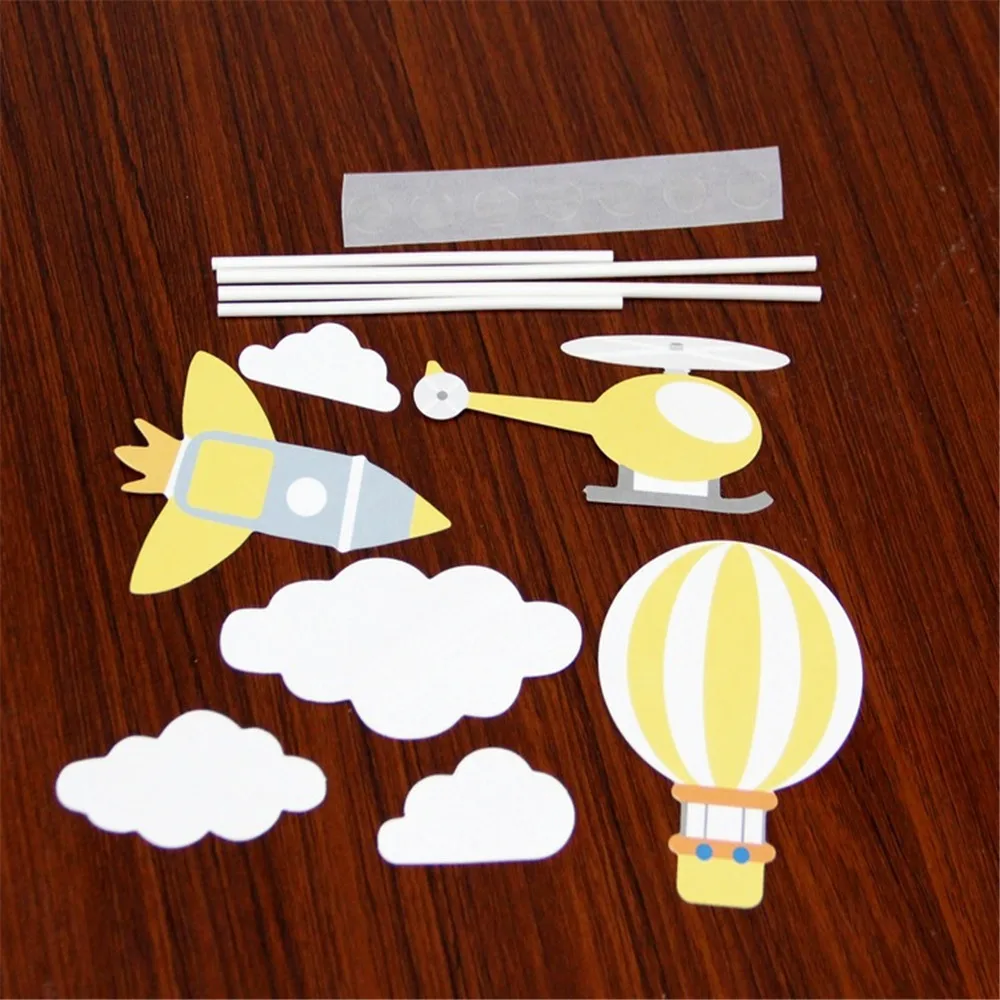 

CRLEY 4pcs/pack Sky Cake Topper Yellow Rocket Shape Hot Air Balloon Kids Birthday Party Decoration Gifts Paperboard Toppers