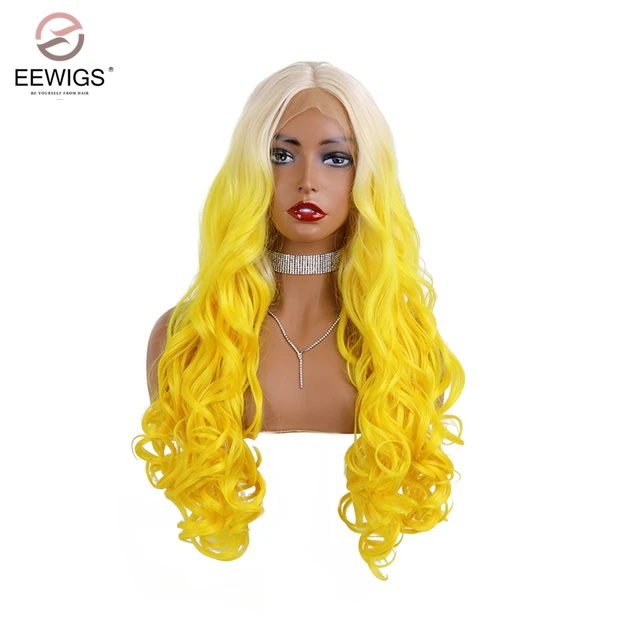 EEWIGS Ombre Yellow Wig Heat Resistant Synthetic Lace Front Wig With