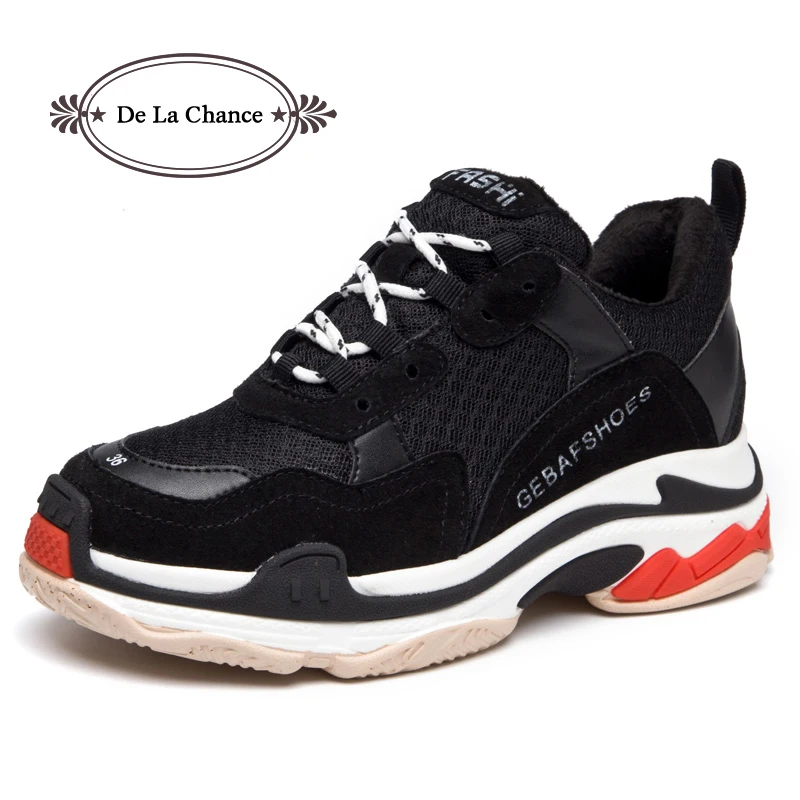 

De La Chance 2018 Black Genuine Leather Women Shoes Harajuku Flats Lacing Single Casual Shoes Woman Creepers Shoe Flat Platform