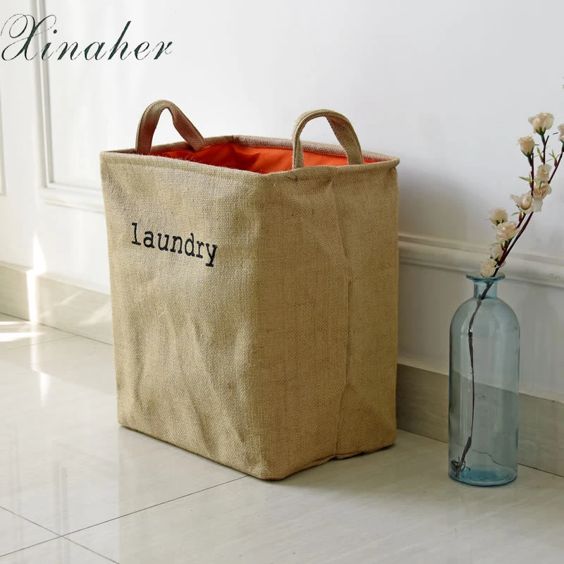 Large Laundry Hamper Bag jute Clothes Storage Baskets Home Clothes