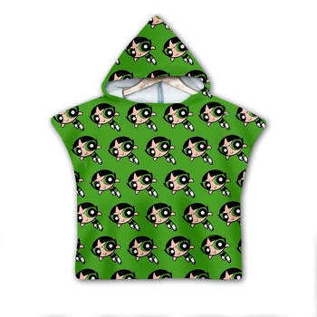 

Power puff Girls Hooded baby Boys and Girls Towel Wearable Bath Towel For Kids Travel 3D print Beach Towels style-3